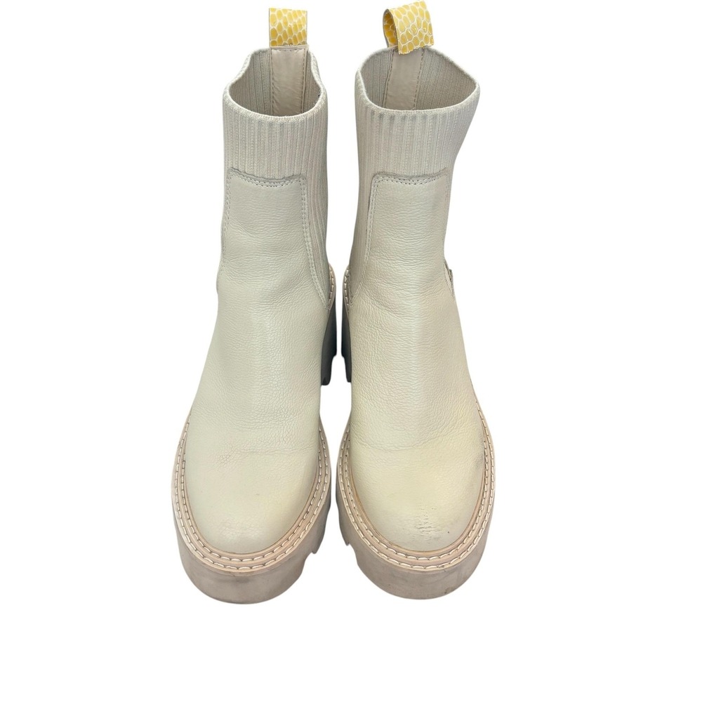 Dolce‎ Vita Leather Chelsea Ankle Boots Womens 7 White Platform Lug Sole Casual